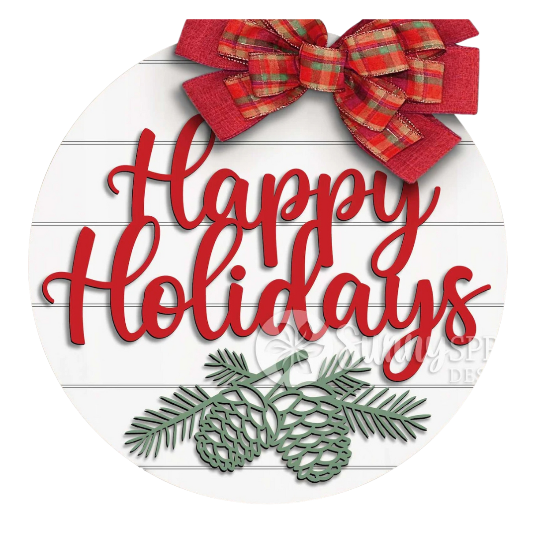 Happy Holidays - Pine Cones & Branches: 3D Round Door Hanger
