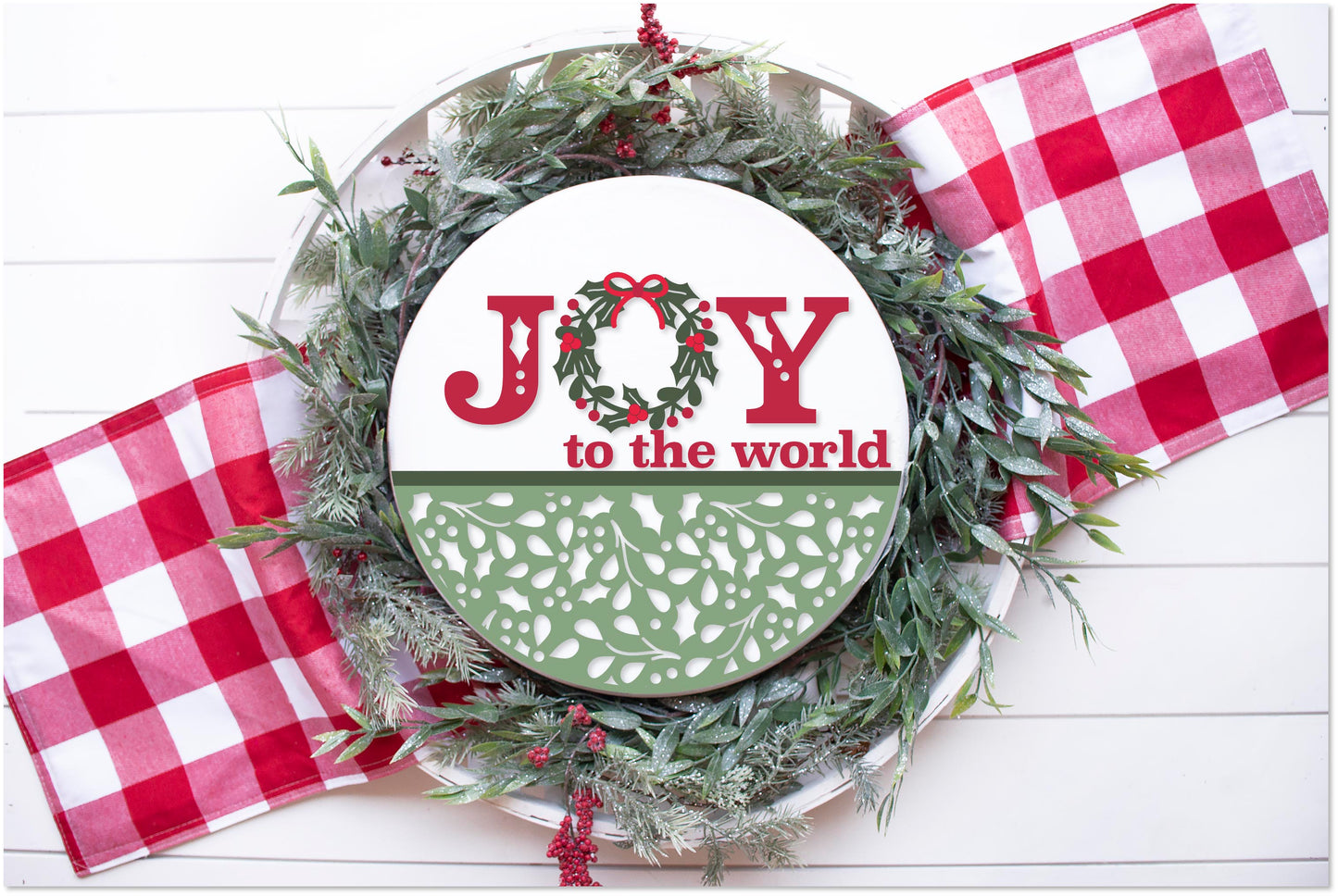 Joy w Wreath: 3D Round Door Hanger