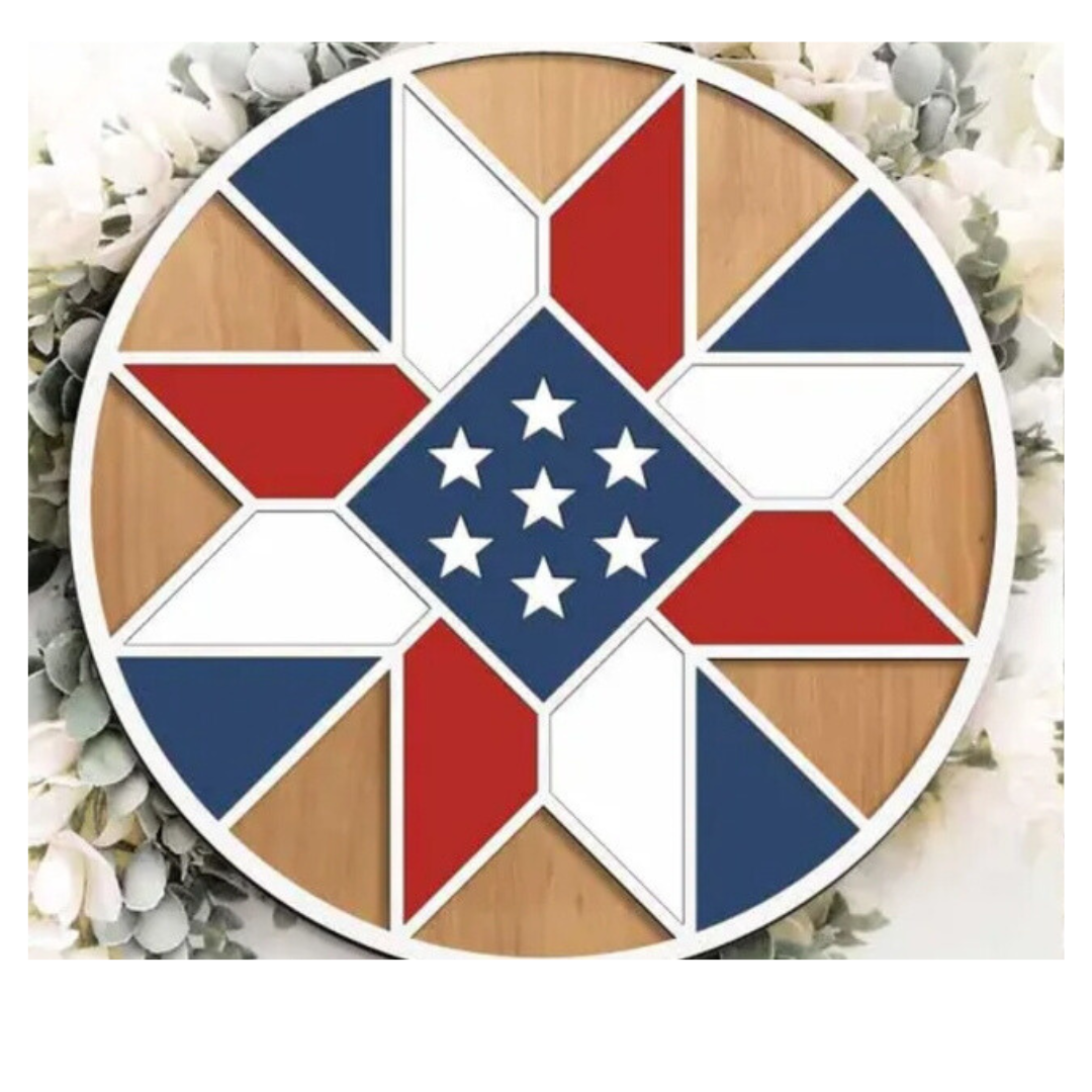 Patriotic Quilt: 3D Round Door Hanger