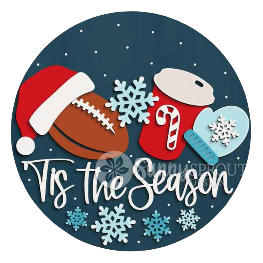 Tis the Season - Football - Coffee -Santa - Mitten: 3D Round Door Hanger