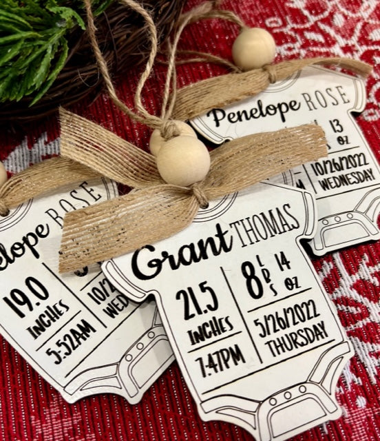 Holiday Ornament - Baby Onesie Birth Stats