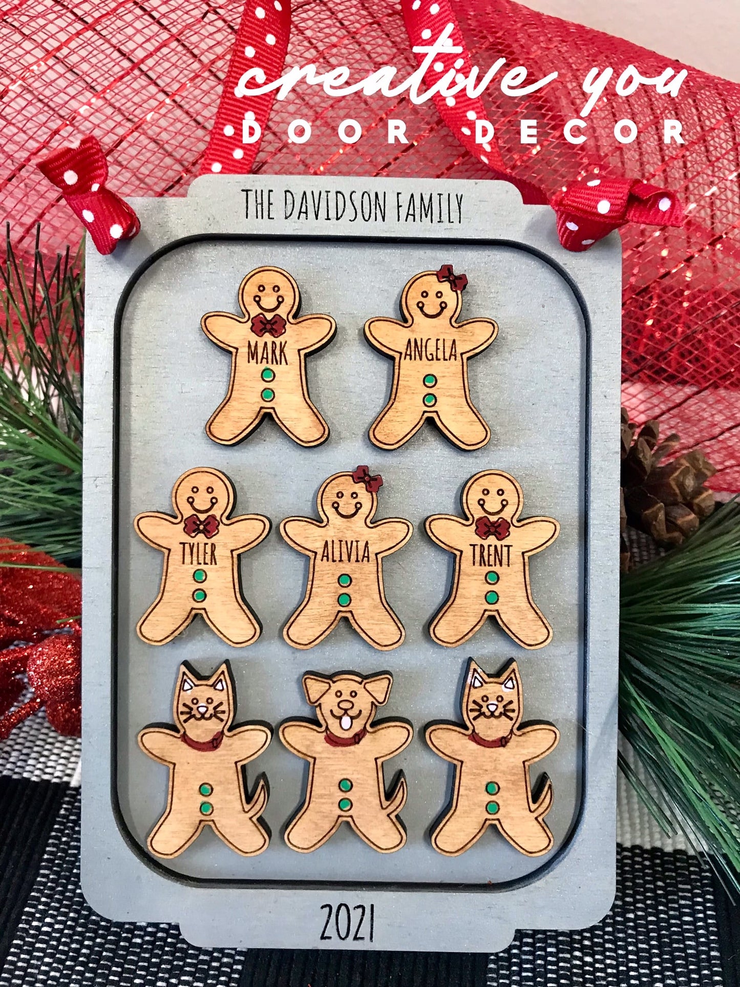 Holiday Ornament - Personalized Gingerbread Family on Baking Sheet