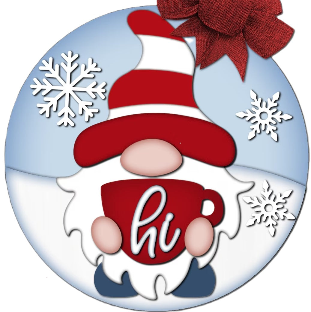 Gnome w Mug Hi: 3D Round Door Hanger
