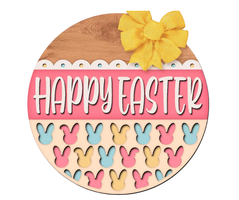 Happy Easter w Bunny Cutouts: 3D Round Door Hanger