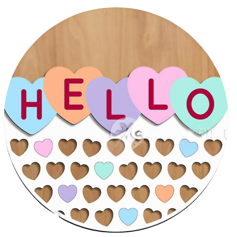 Hello Conversation Hearts: 3D Round Door Hanger