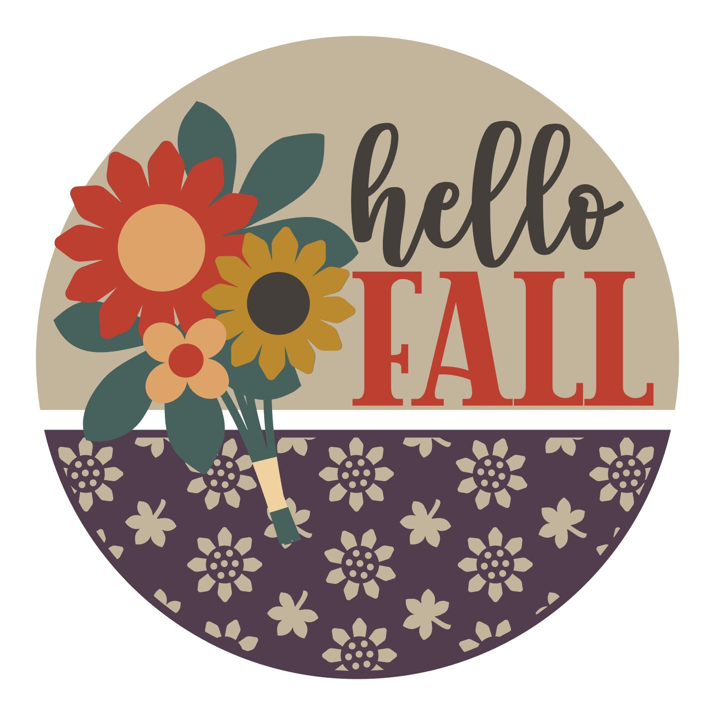 Hello Fall w Floral Boquet 3D Round Door Hanger