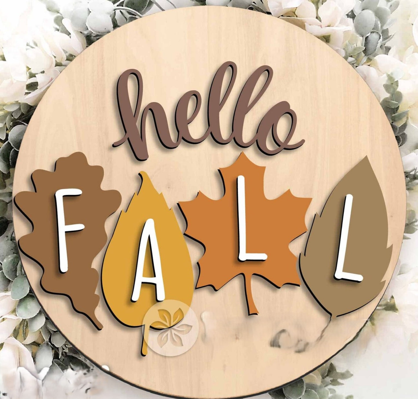 Hello Fall w Leaves: 3D Round Door Hanger