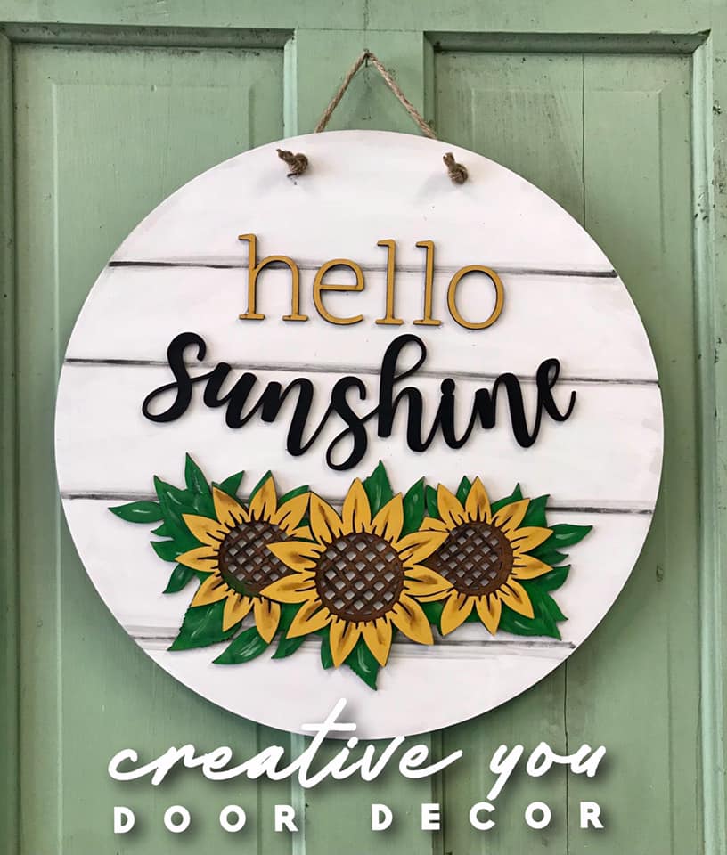 Hello Sunshine Sunflower: 3D Round Door Hanger