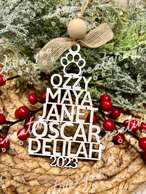Holiday Ornament - Personalized Christmas Tree w Pet Names
