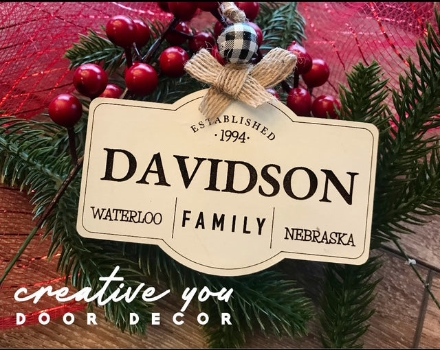 Holiday Ornament - Family - Last Name - Established Date - City State