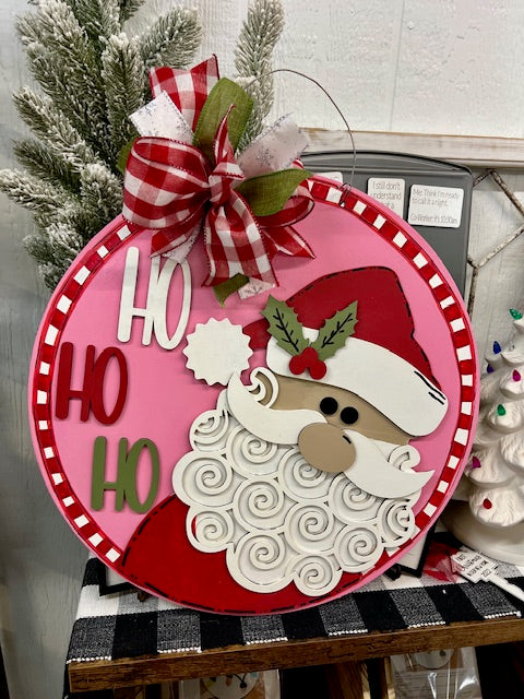 Ho Ho Ho w Santa Face: 3D Round Door Hanger