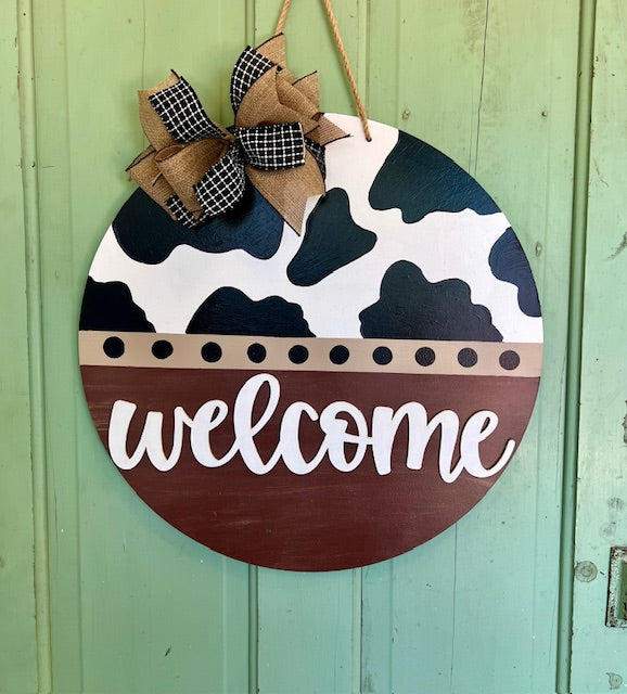 Welcome Cow Print: 3D Round Door Hanger
