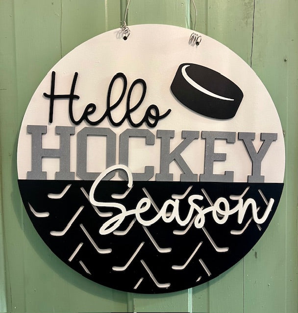 HELLO HOCKEY SEASON | 18" Round 3D Door Hanger