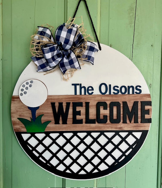 Welcome Personalized Golf Design: 3D Round Door Hanger