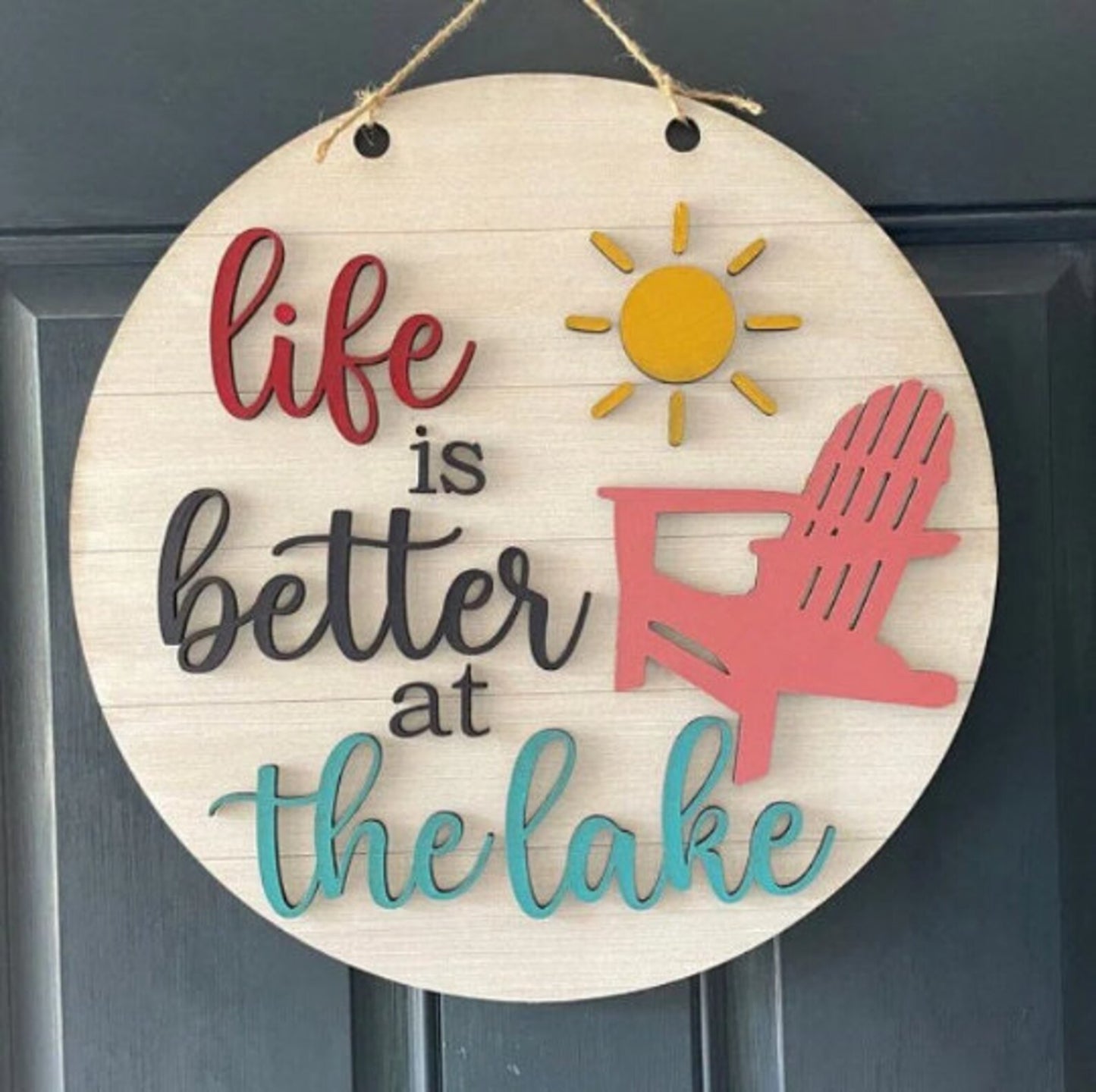 Lake is Better at the Lake w Beach Chair: 3D Round Door Hanger