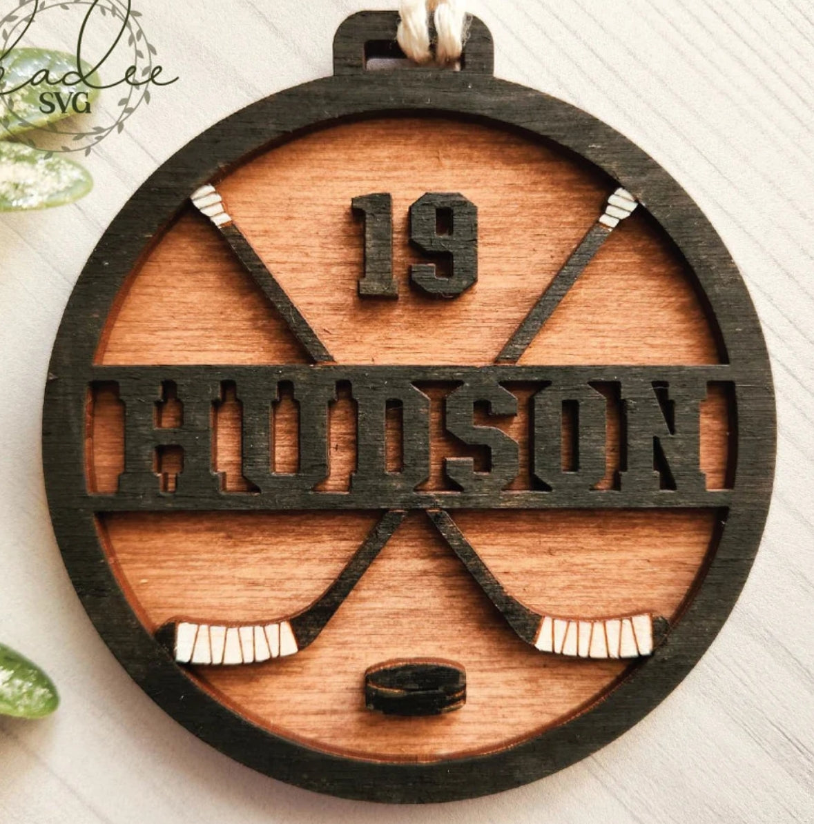 Holiday Ornament - Hockey Sticks - Personalized Name & Number