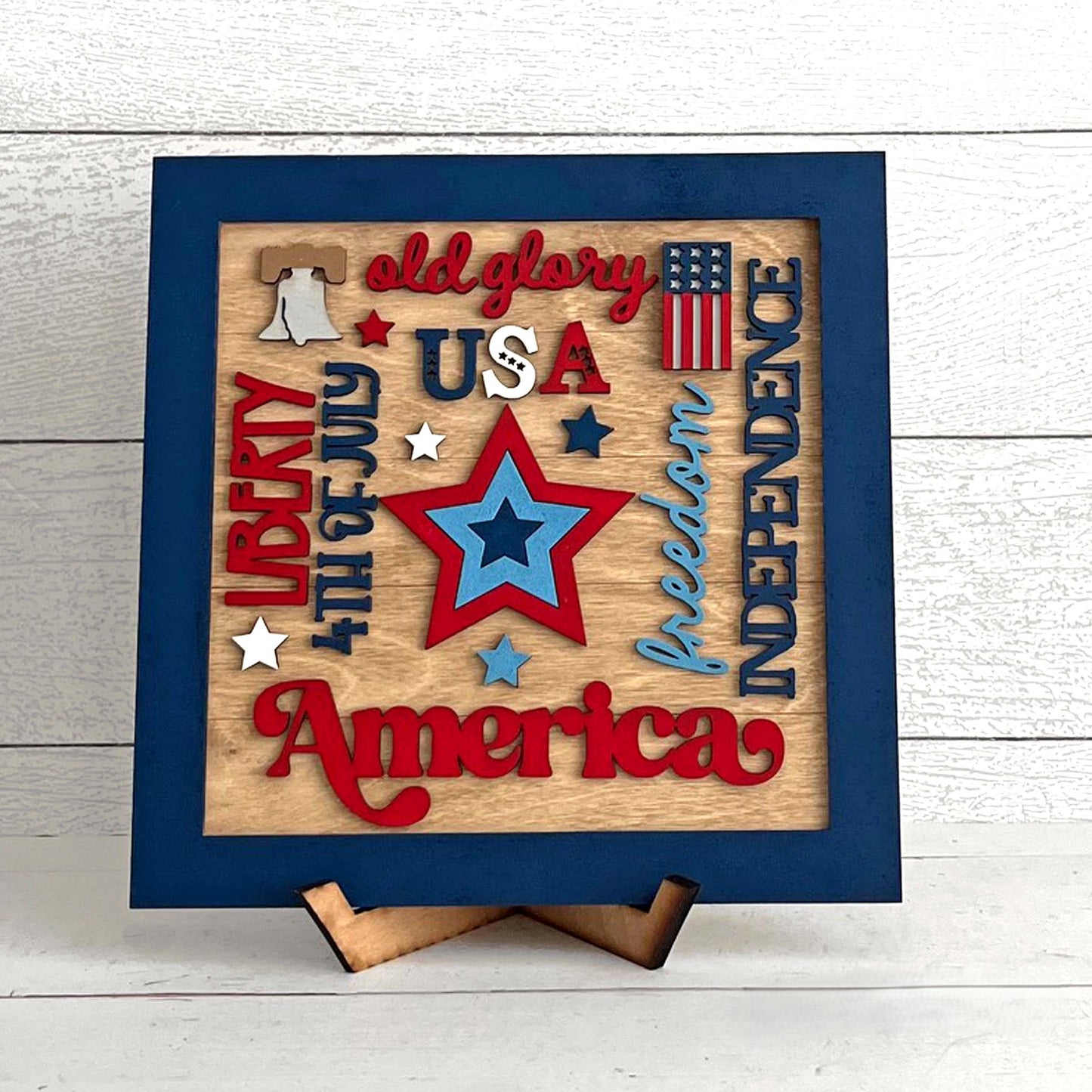 PATRIOTIC WORD COLLAGE - SQUARE FRAME | 3D LASER CUT SIGN