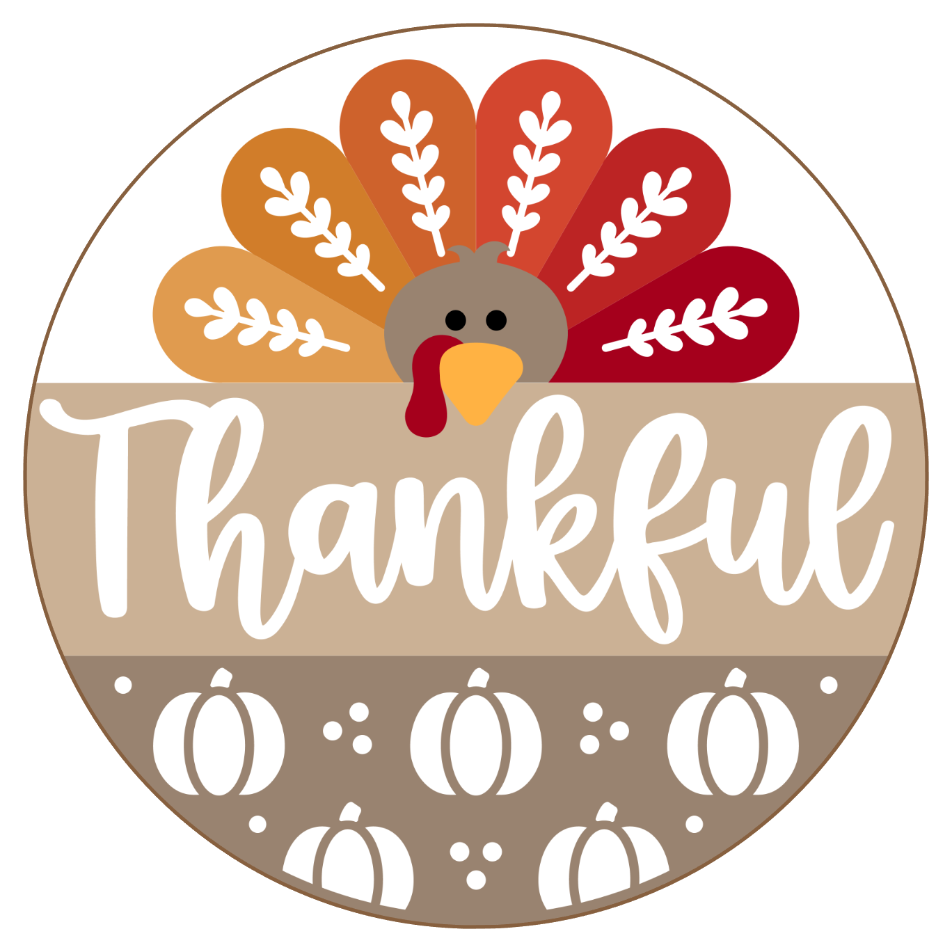 Thankful Turkey w Pumpkin Cutouts: 3D Round Door Hanger