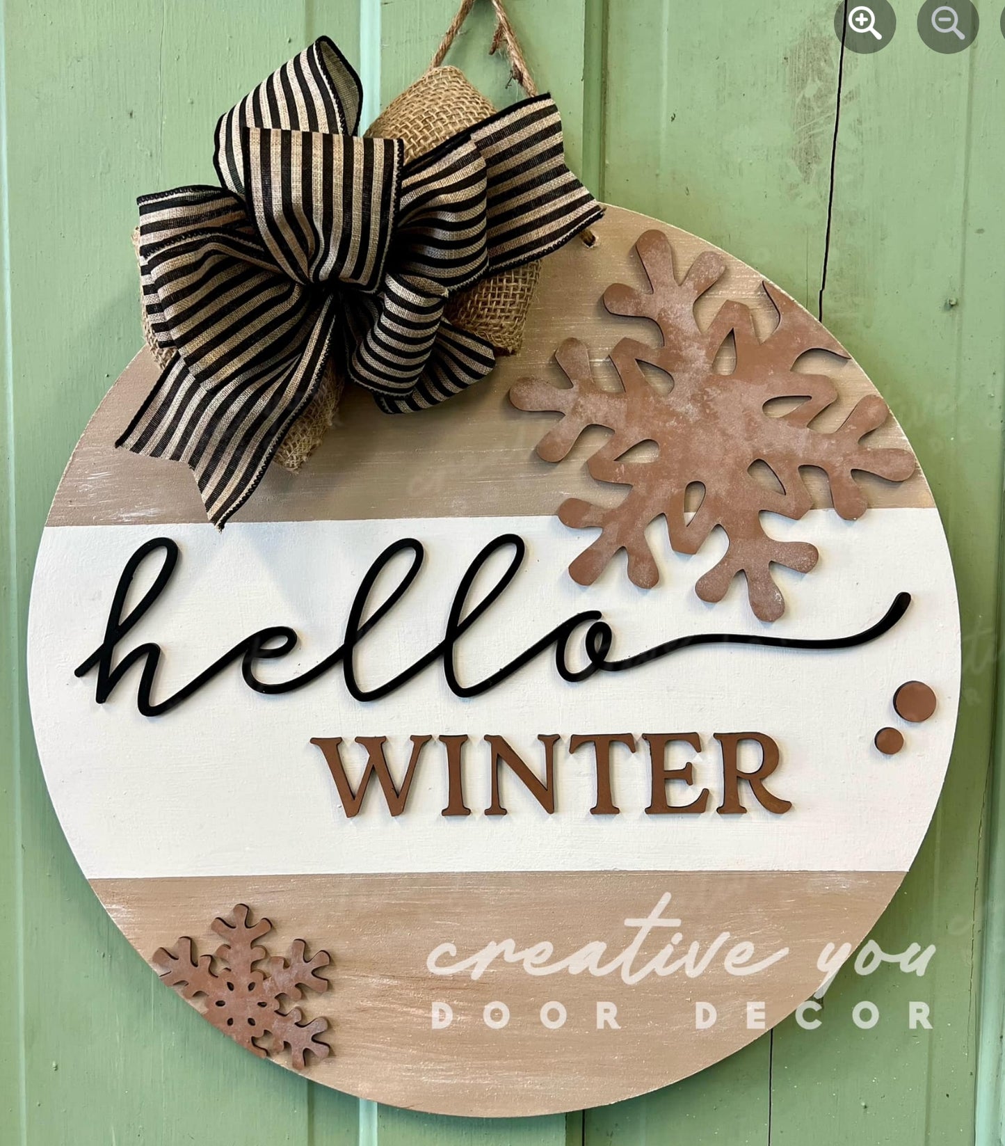 Hello Winter w Snowflakes: 3D Round Door Hanger