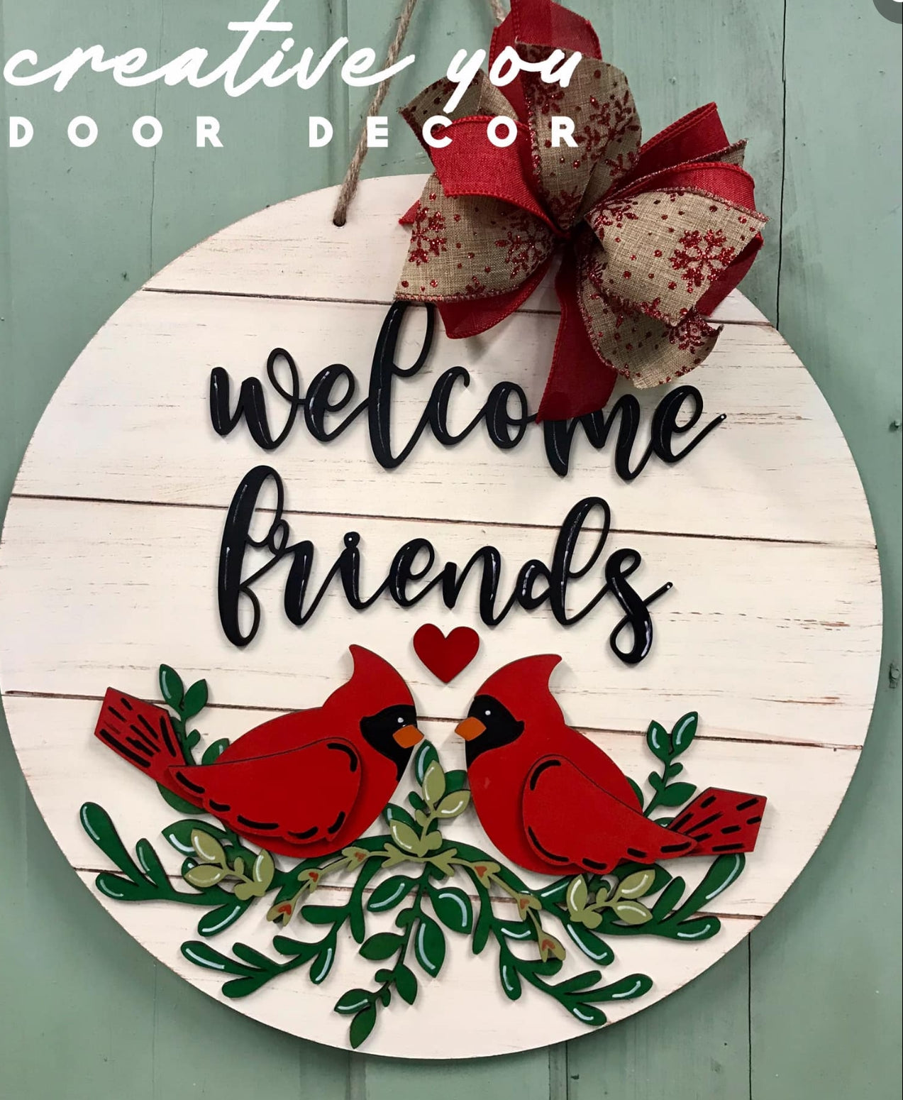 Welcome Friends with Cardinals: 3D Round Door Hanger