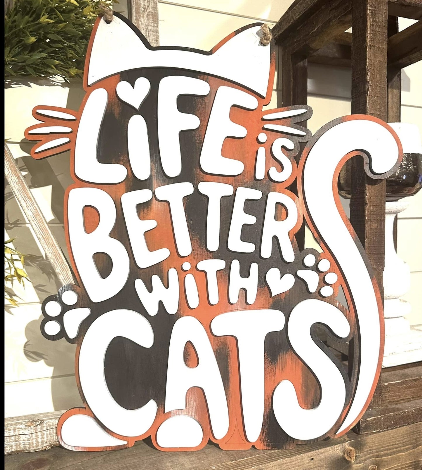 Life is Better with Cats: 3D Laser Cut Door Hanger