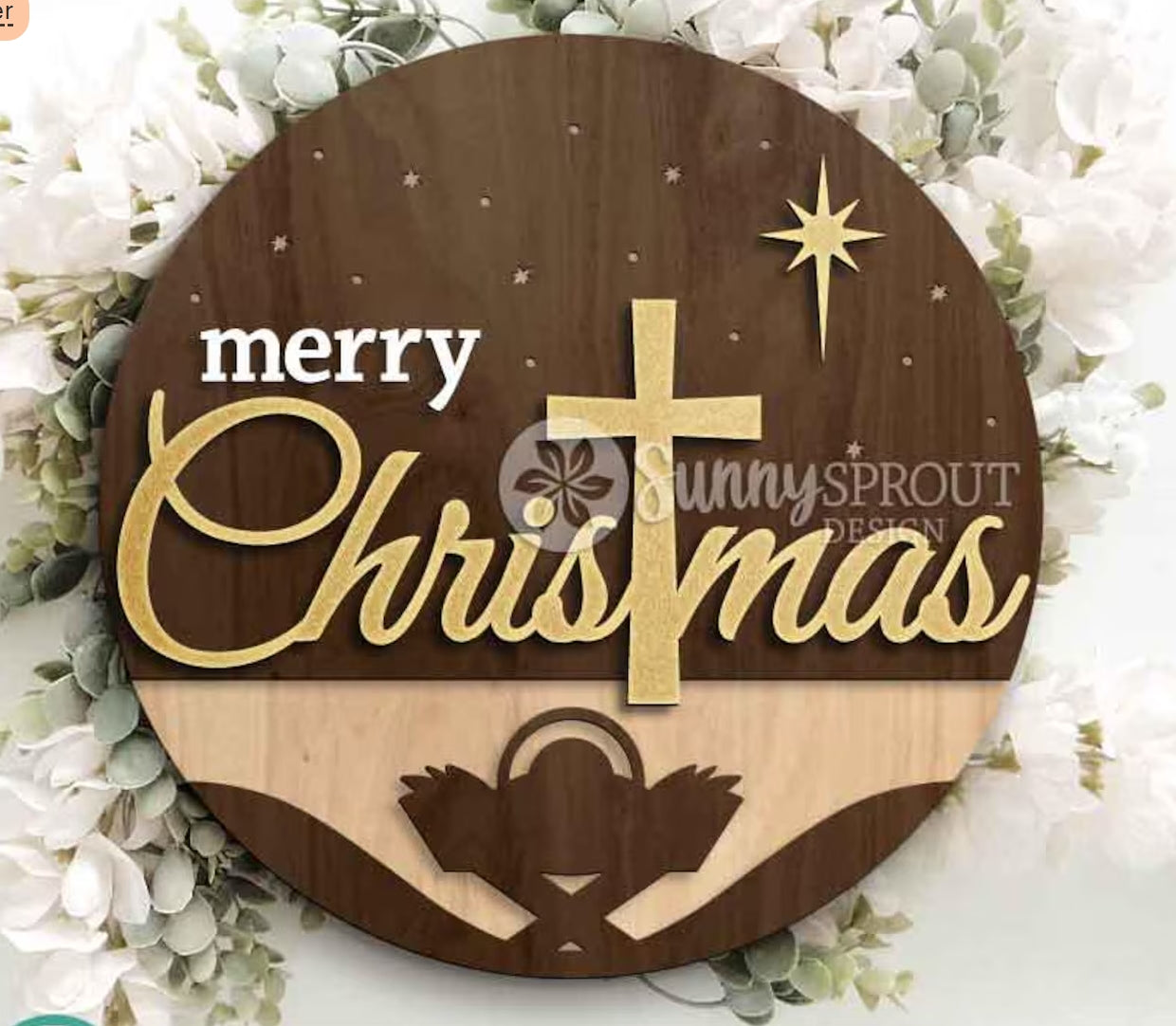 Merry Christmas Manger: 3D Door Round Hanger