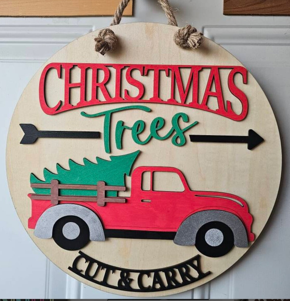 Christmas Trees - Cut & Carry with Vintage Truck: 3D Round Door Hanger