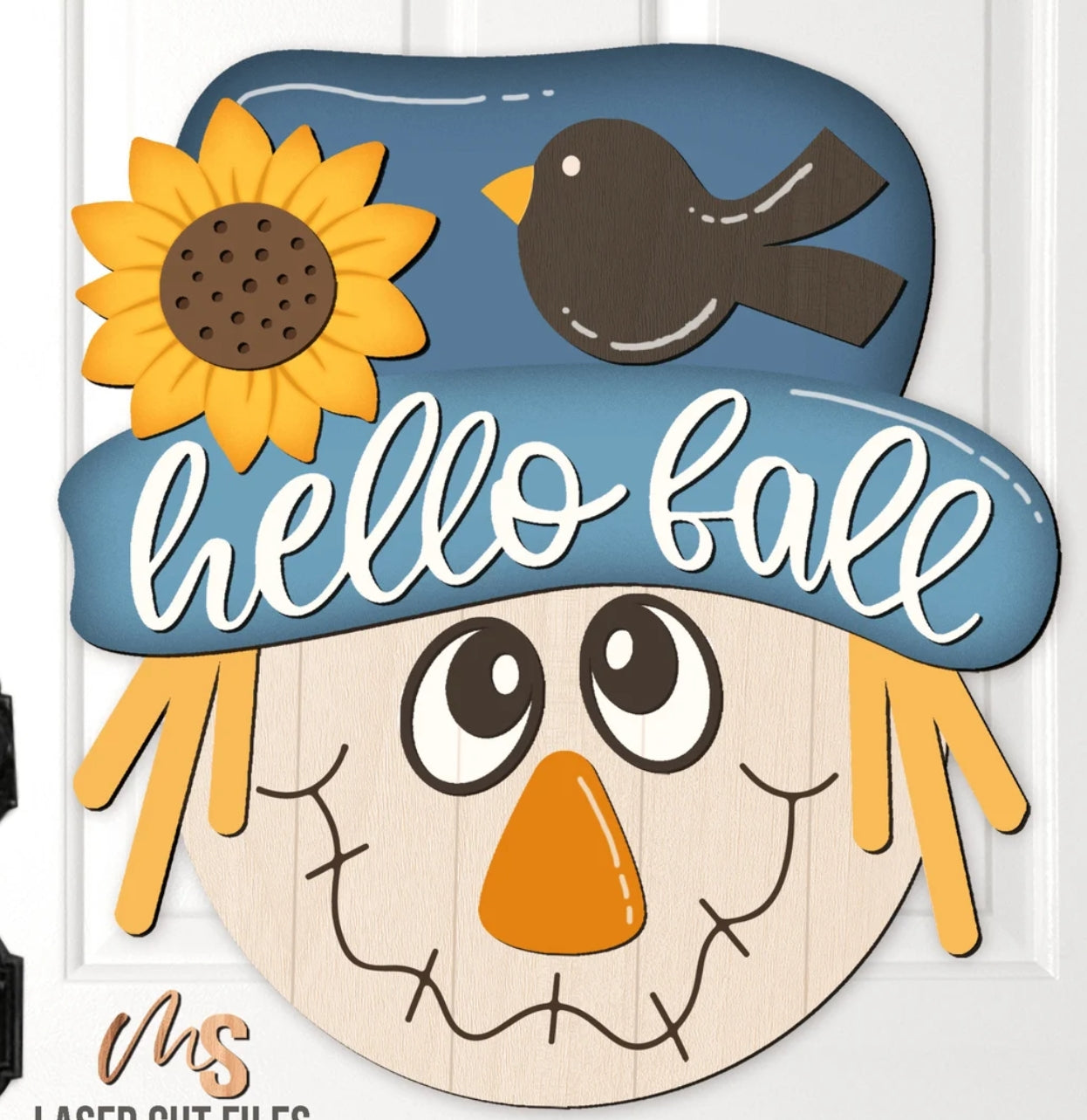 Hello Fall Scarecrow Head: 3D Door Hanger