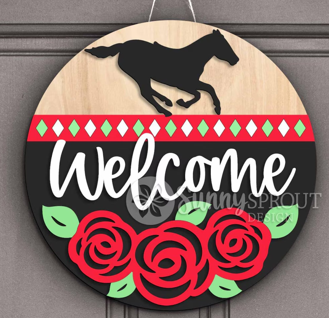 Kentucky Derby - Welcome Roses - Horse: 3D Round Door Hanger