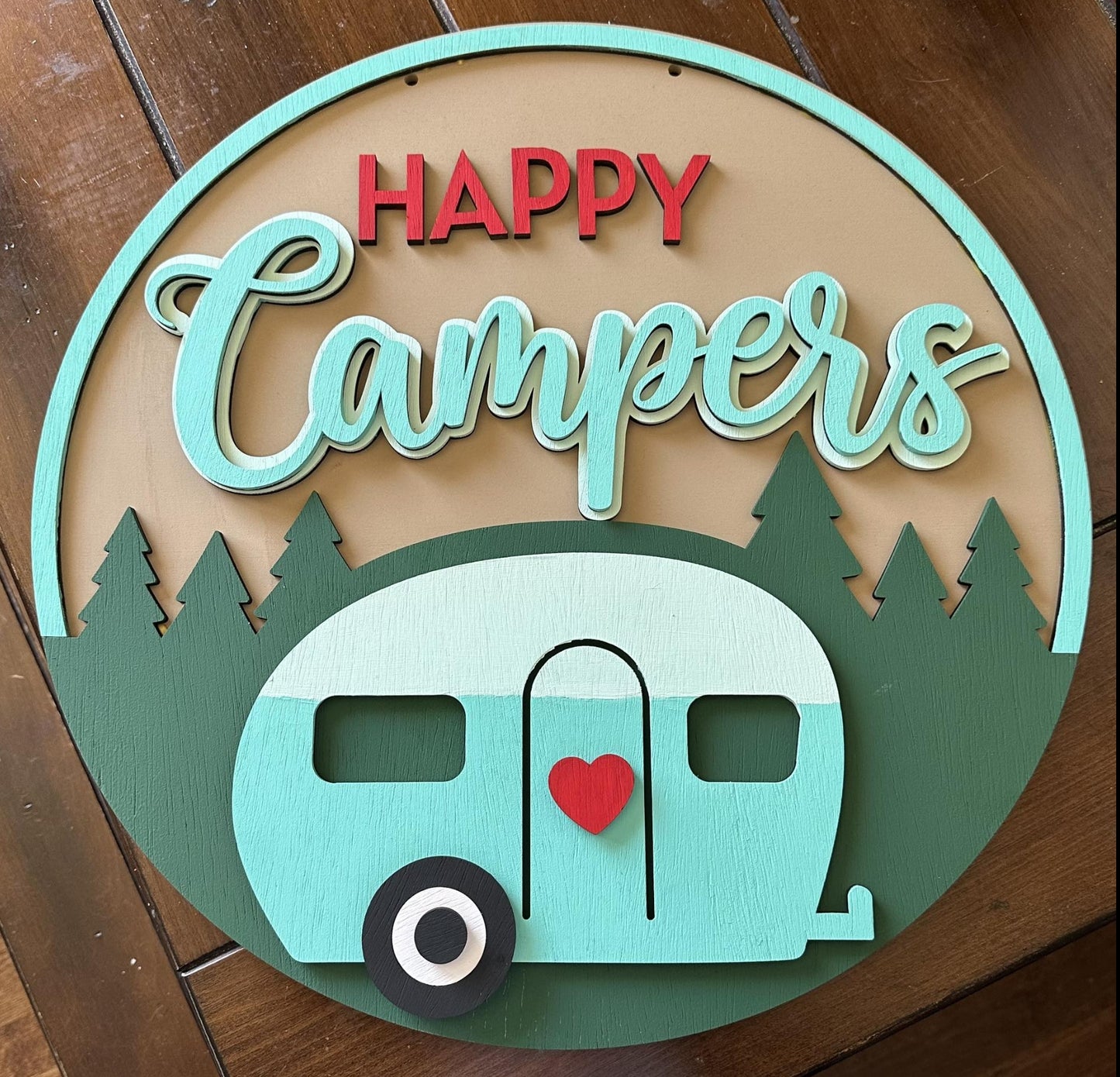Happy Camper: 3D Round Door Hanger