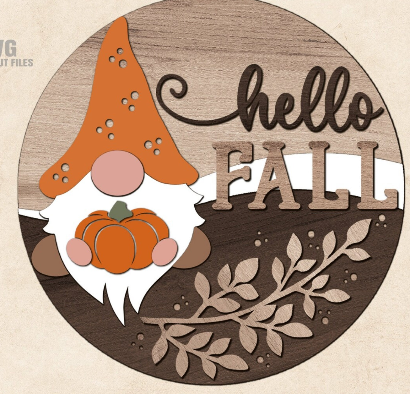 Gnome Hello Fall: 3D Round Door Hanger