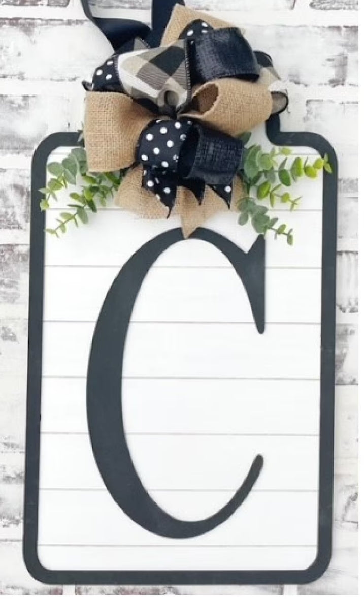 Shiplap Farmhouse Tag w Initial: 3D Door Hanger