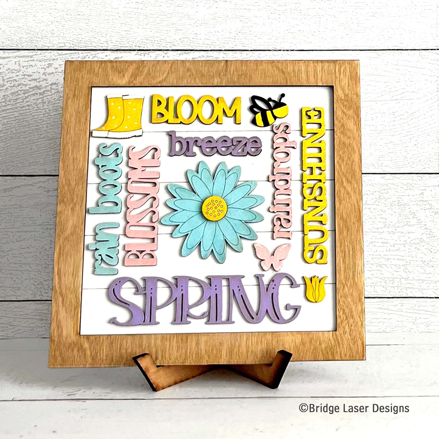 SPRING WORD COLLAGE - SQUARE FRAME | 3D LASER CUT SIGN