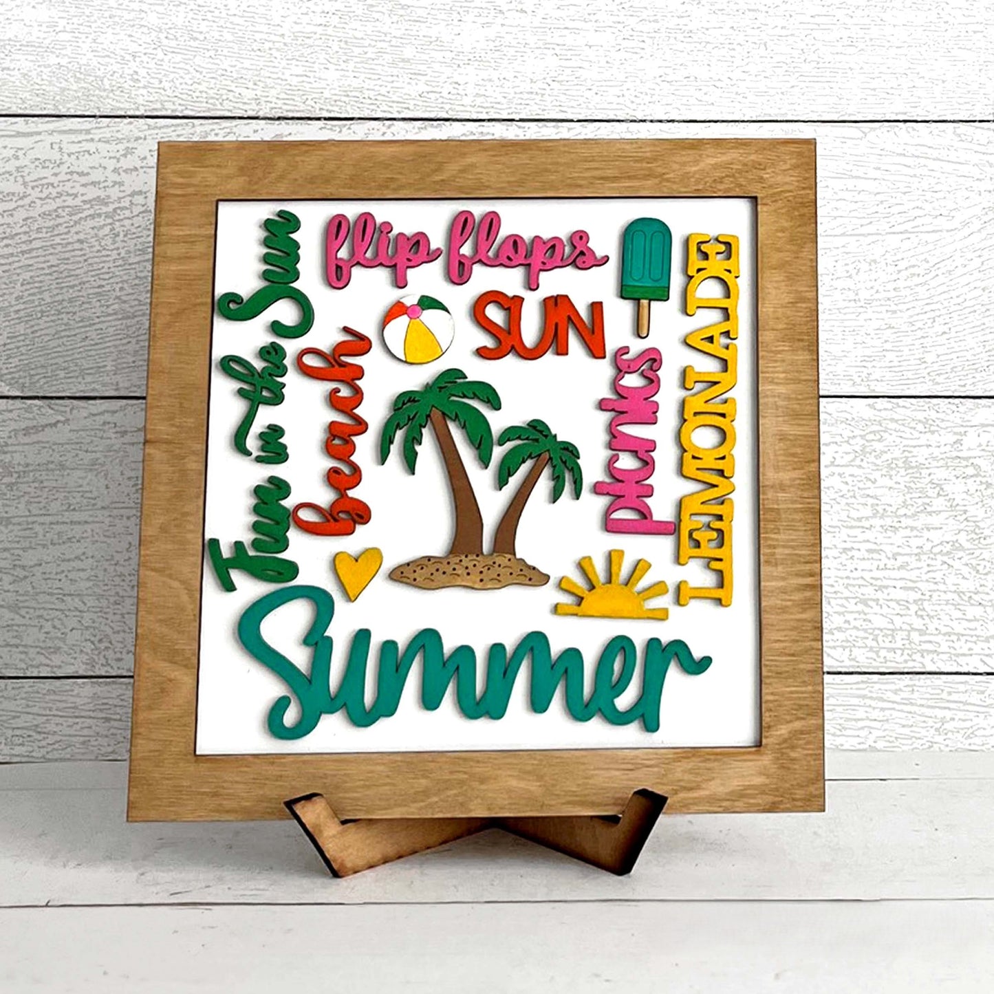 SUMMER WORD COLLAGE - SQUARE FRAME | 3D LASER CUT SIGN