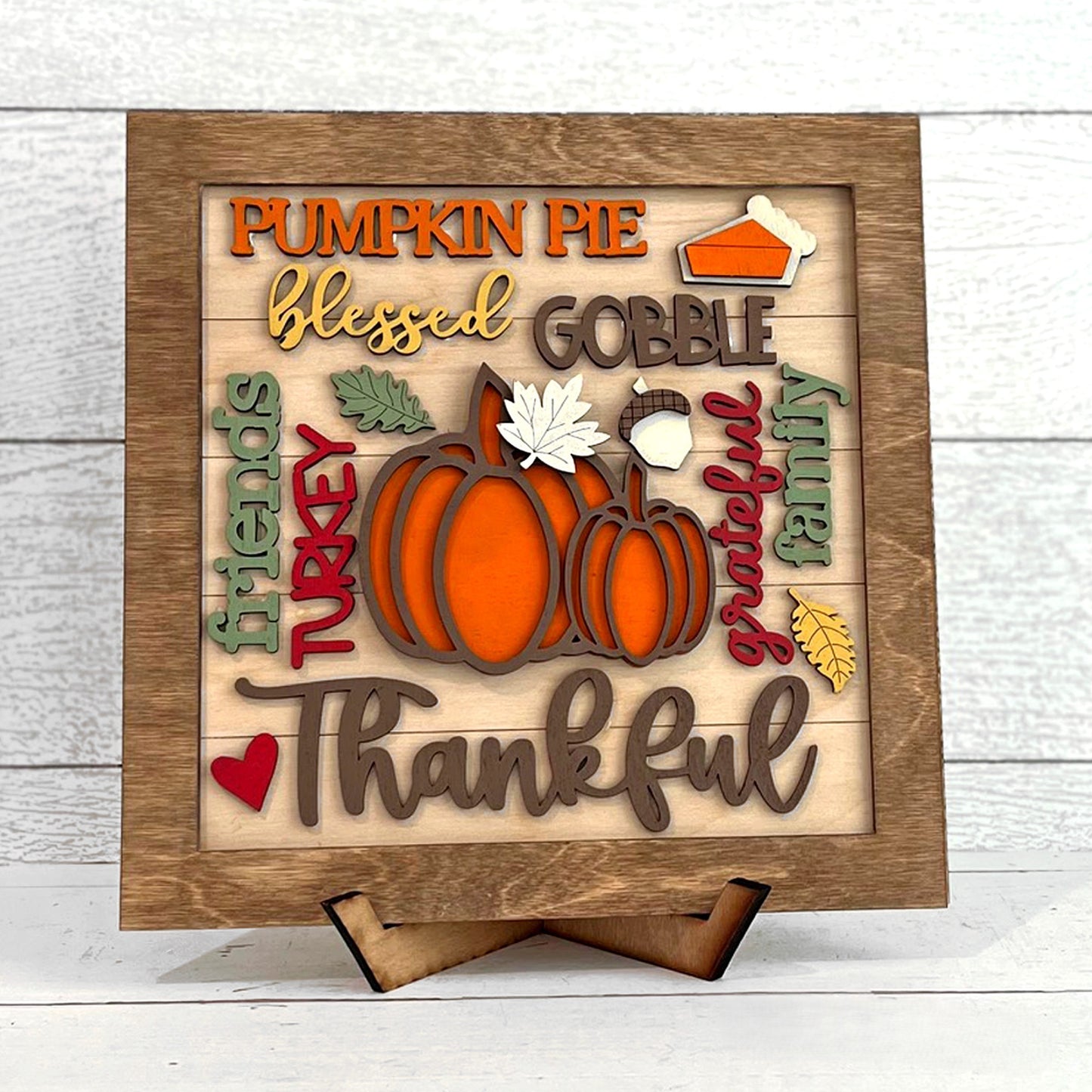 THANKSGIVING WORD COLLAGE - SQUARE FRAME | 3D LASER CUT SIGN
