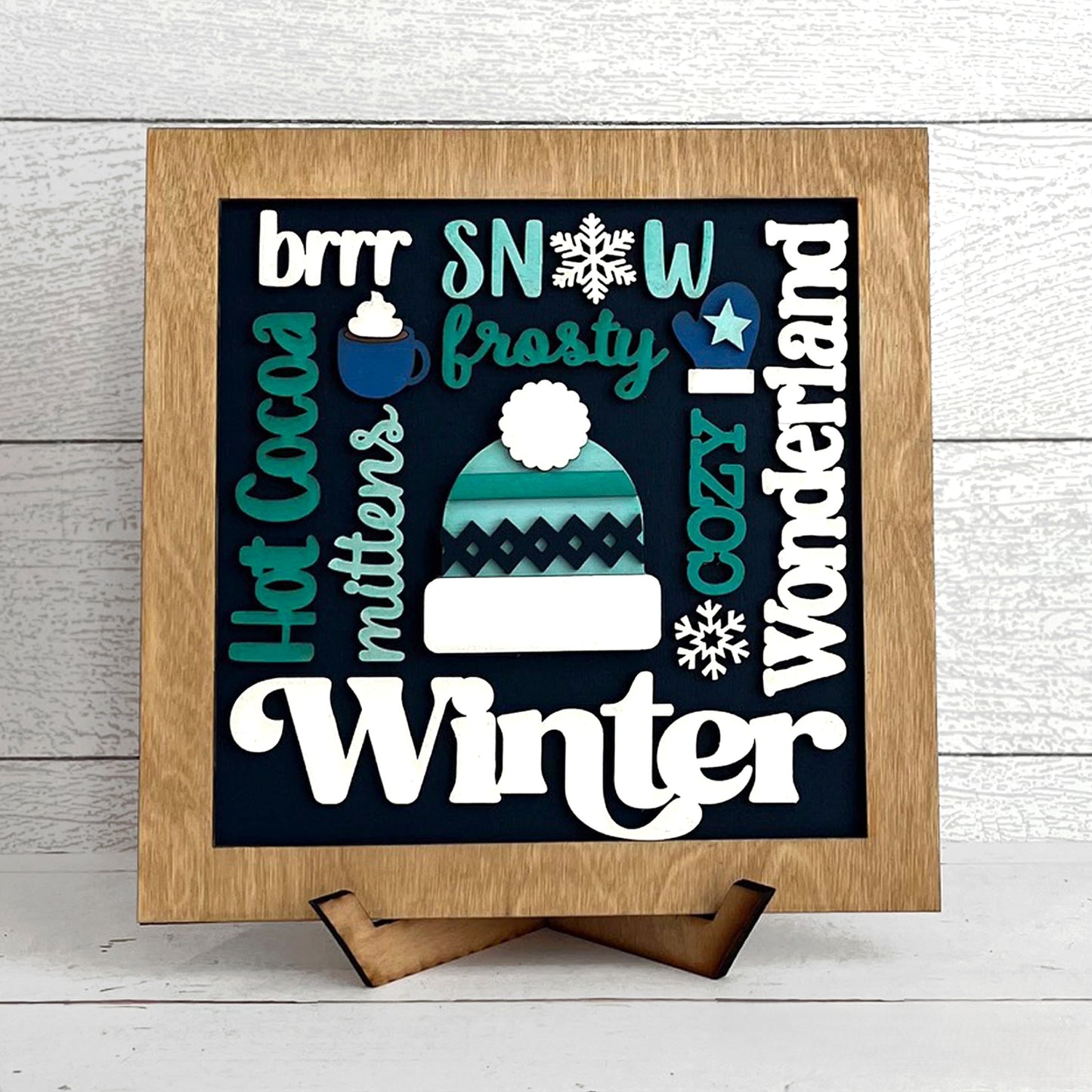 WINTER WORD COLLAGE - SQUARE FRAME | 3D LASER CUT SIGN