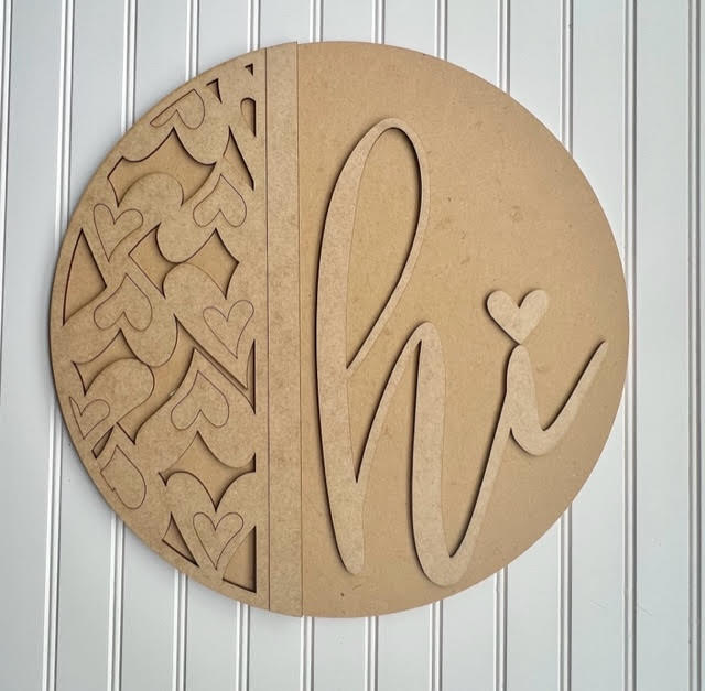 Hi with Hearts: 3D Round Door Hanger