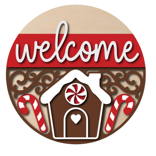 Welcome Gingerbread House: 3D Round Door Hanger