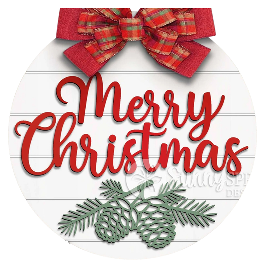 Merry Christmas - Pine Cones & Branches:  3D Round Door Hanger