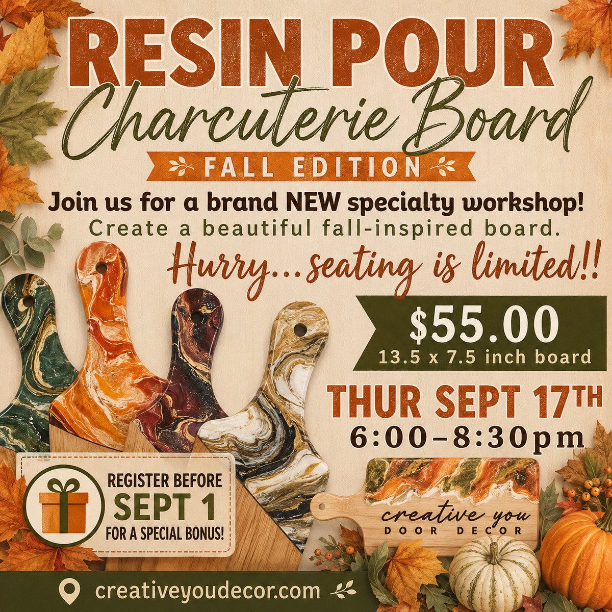 RESIN POURED CHARCUTERIE BOARD | THU SEP 17TH @ 6:00PM