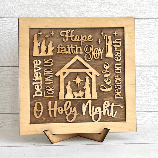 CHRISTMAS NATIVITY WORD COLLAGE - SQUARE FRAME | 3D LASER CUT SIGN