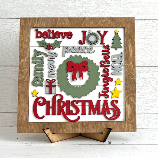 CHRISTMAS WORD COLLAGE - SQUARE FRAME | 3D LASER CUT SIGN