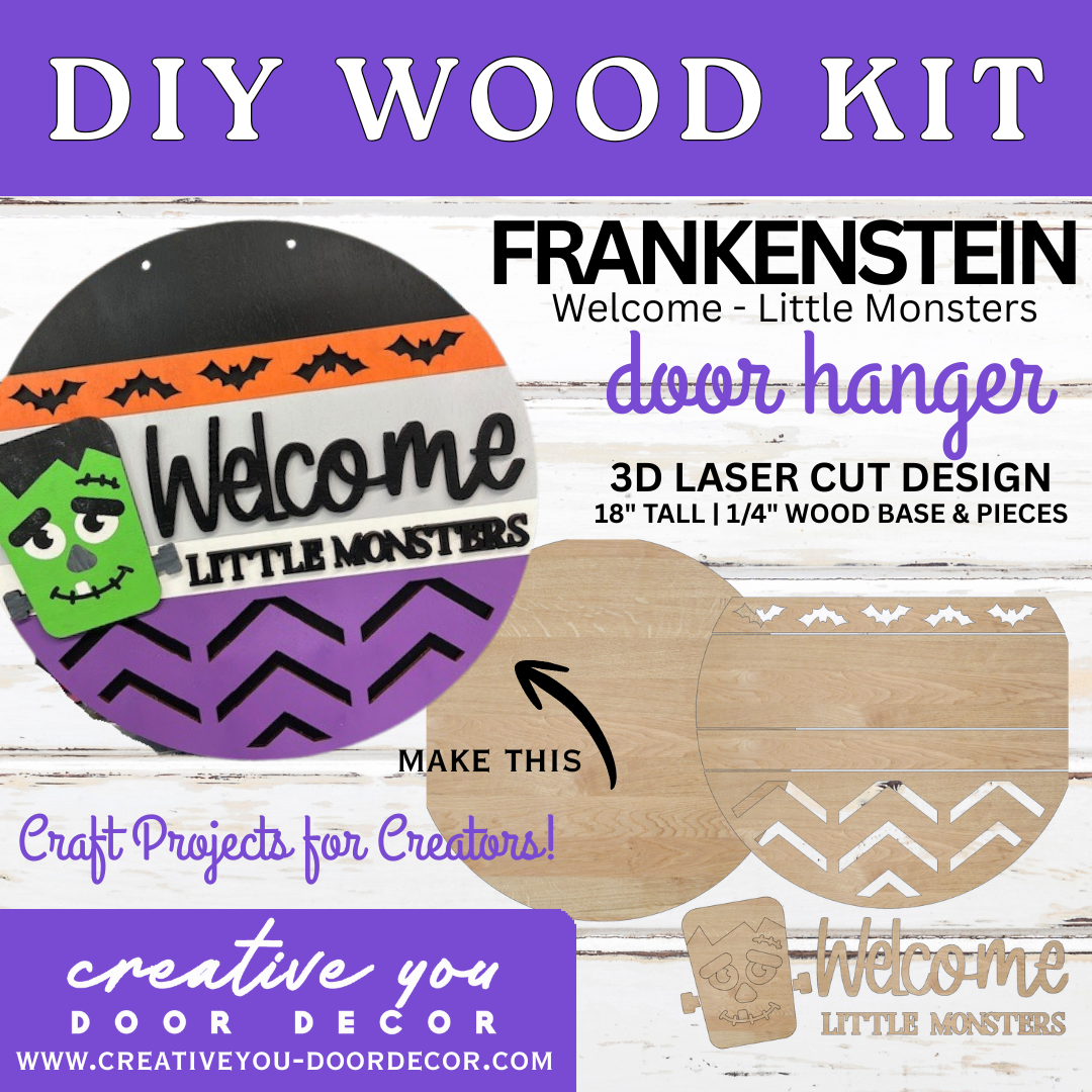 DIY WOOD KIT | Frankenstein -Welcome Little Monsters | 3D Door Hanger Project