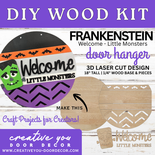 DIY WOOD KIT | Frankenstein -Welcome Little Monsters | 3D Door Hanger Project