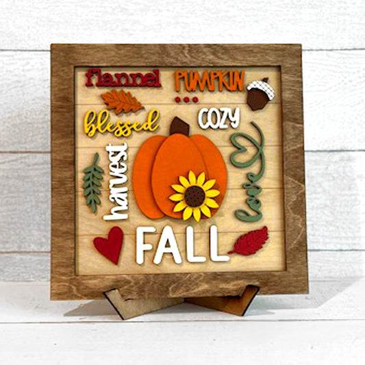FALL WORD COLLAGE - SQUARE FRAME | 3D LASER CUT SIGN
