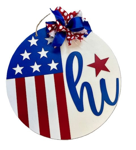 Hi Patriotic Vertical Flag: 3D Round Door Hanger