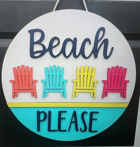Beach Please Adirondack Chairs: 3D Round Door Hanger