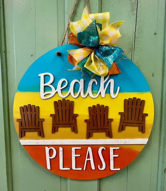 Beach Please Adirondack Chairs: 3D Round Door Hanger