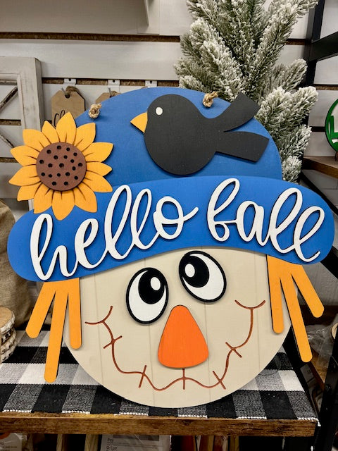 DIY WOOD KIT | Hello Fall Scarecrow Head | 3D Door Hanger Project