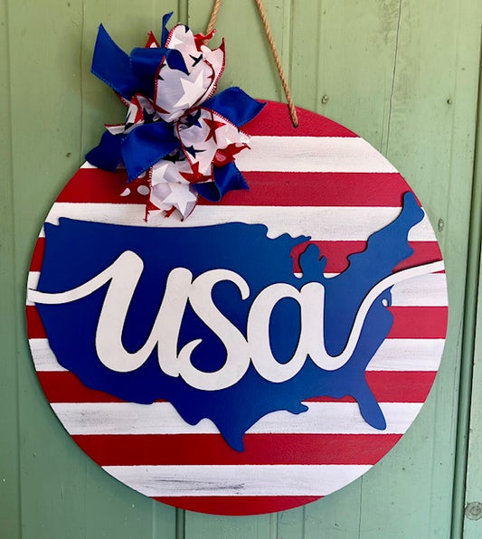 USA Striped Patriotic: 3D Round Door Hanger